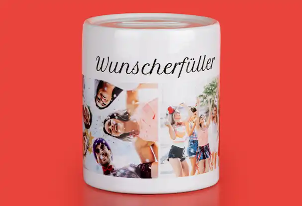 Produktneuheit: Spardose mit größerer Druckfläche Unsere Spardose hat ein Upgrade bekommen. Sie ist als neues Produkt jetzt mit größerer Druckfläche erhältlich und bietet mehr Platz für deine Ideen.