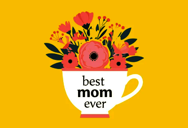Persönliche Tasse für Mama Weiße Tasse mit buntem Blumenarrangement und „best mom ever“-Schriftzug als persönliche und praktische Geschenkidee mit Foto zum Muttertag
