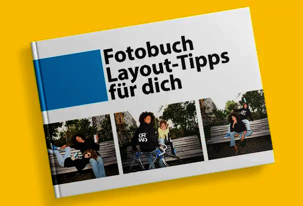 Fotobuch-Tipps für kreative Layouts Fotobuch-Tipps mit modernem Layout und Beispielbildern auf dem Cover eines gestalteten Fotobuchs