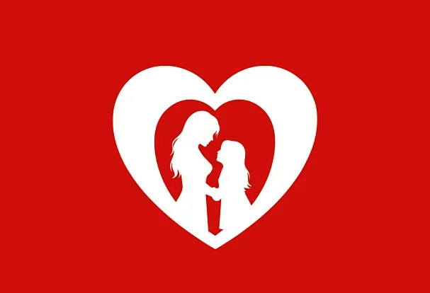 Emotionales Muttertagsmotiv Silhouette von Mutter und Kind in einem Herz als emotionales Motiv für ein individuelles Fotogeschenk zum Muttertag mit besonderer Bedeutung