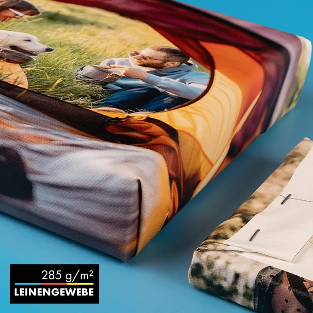 Fotoleinwand, hochwertiges Leinengewebe, HP-Latextinte Das hochwertige Polyestergewebe (285 g/m²) bringt dein Foto auf Leinwand zum Strahlen. Die verwendeten Rohstoffe stammen aus nachhaltiger Waldwirtschaft.