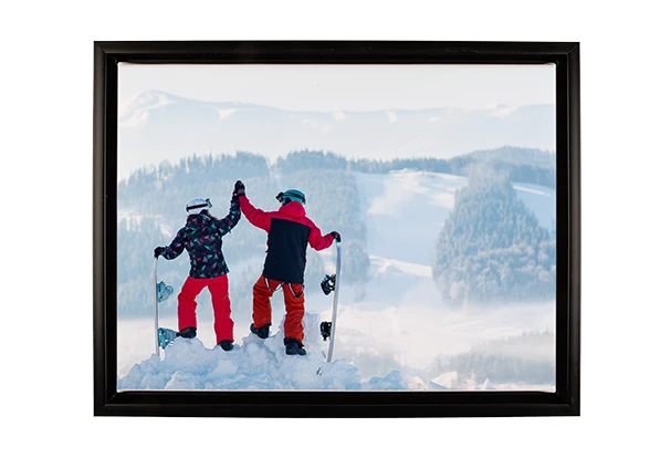 Fotoprodukte Leinwand mit Rahmen personalisiert Fotoprodukte Leinwand mit Rahmen und individuellem Winterfoto von zwei Snowboardern auf einem Berggipfel, personalisierbares Wandbild mit hochwertigem Druck