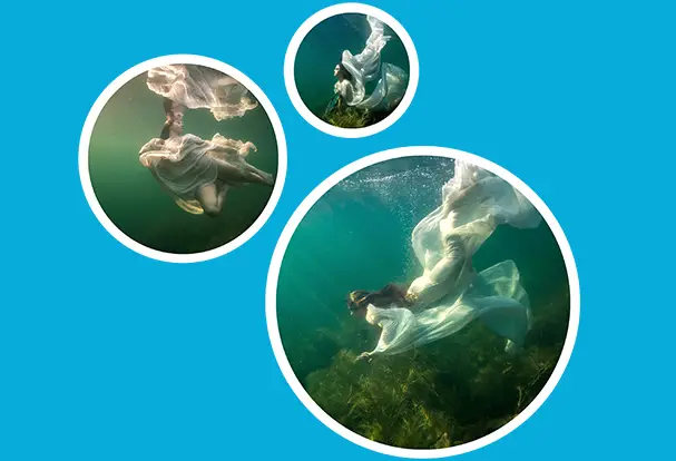 Unterwasserfotos gedruckt auf runde Forex Formen bei ORWO 3 runde Forexbilder in unterschiedlichen Größen mit Unterwassermotiven liegen auf blauem Grund. Bestelle deine Fotos auf leichter Hartschaumplatte bei ORWO.