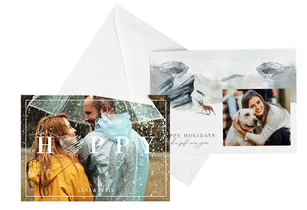 Fotoprodukte Karten: Die kannst du per App auch direkt versenden Beliebte Fotoprodukte zu jedem Anlass: Postkarten, Klappkarten und Fotokarten mit Umschlag. Oder direkter Versand per App.