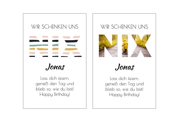 Wir schenken uns nix ist das Motto dieses Designs um doch ein Geldgeschenk, ein Bild oder einen Gutschein zu verpacken.