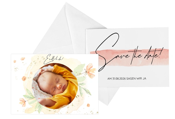 Fotoprodukte Karten: Die kannst du per App auch direkt versenden Beliebte Fotoprodukte zu jedem Anlass: Postkarten, Klappkarten und Fotokarten mit Umschlag. Oder direkter Versand per App.