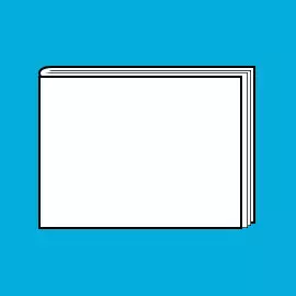 Fotobuch im Querformat, A4-Größe Stilisierte Darstellung eines größeren querformatigen Fotobuchs auf blauem Hintergrund. Die Grafik steht stellvertretend für die Auswahl „A4“ in Bezug auf die Größe deines querformatigen Fotobuchs.